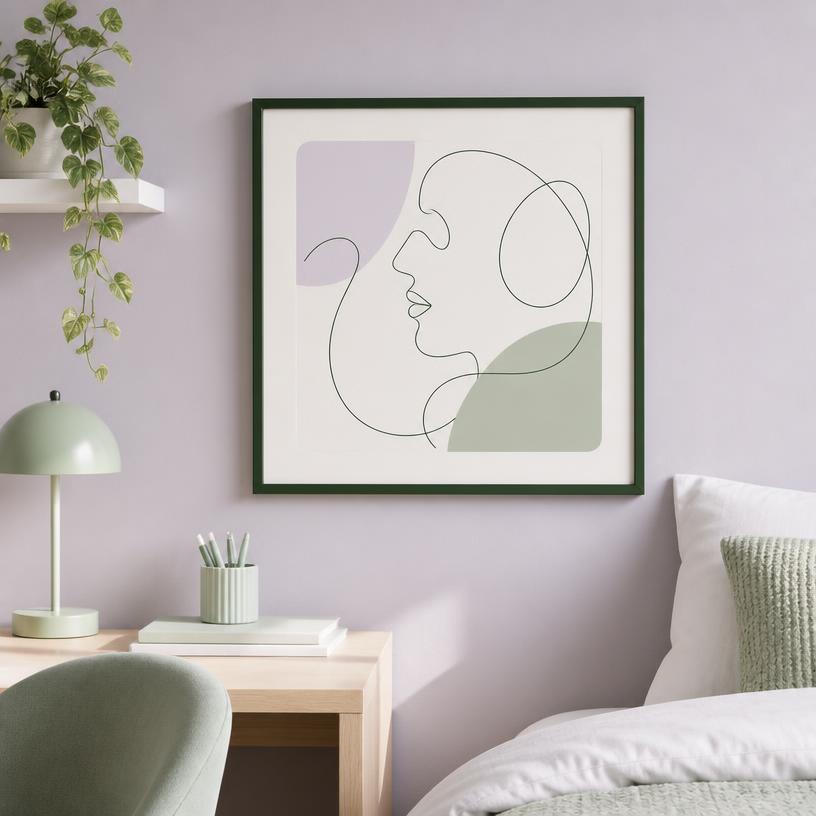 Minimal line art in a green frame